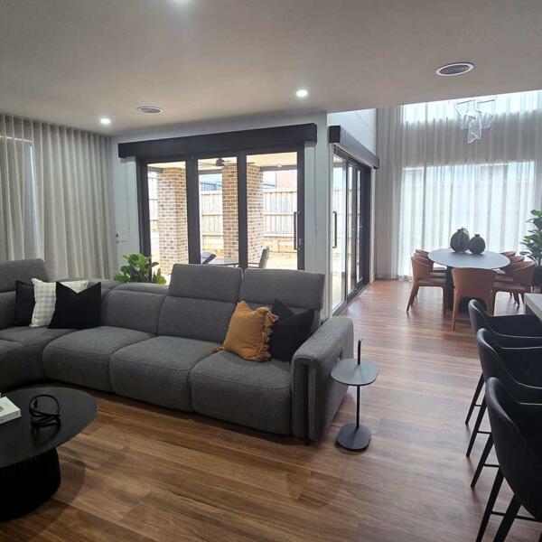 Motorised blinds and curtains in Berwick home by Fabric Creations