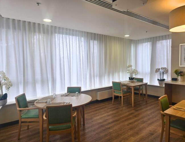 Commercial Dining Space with Sheer Wavefold Curtains