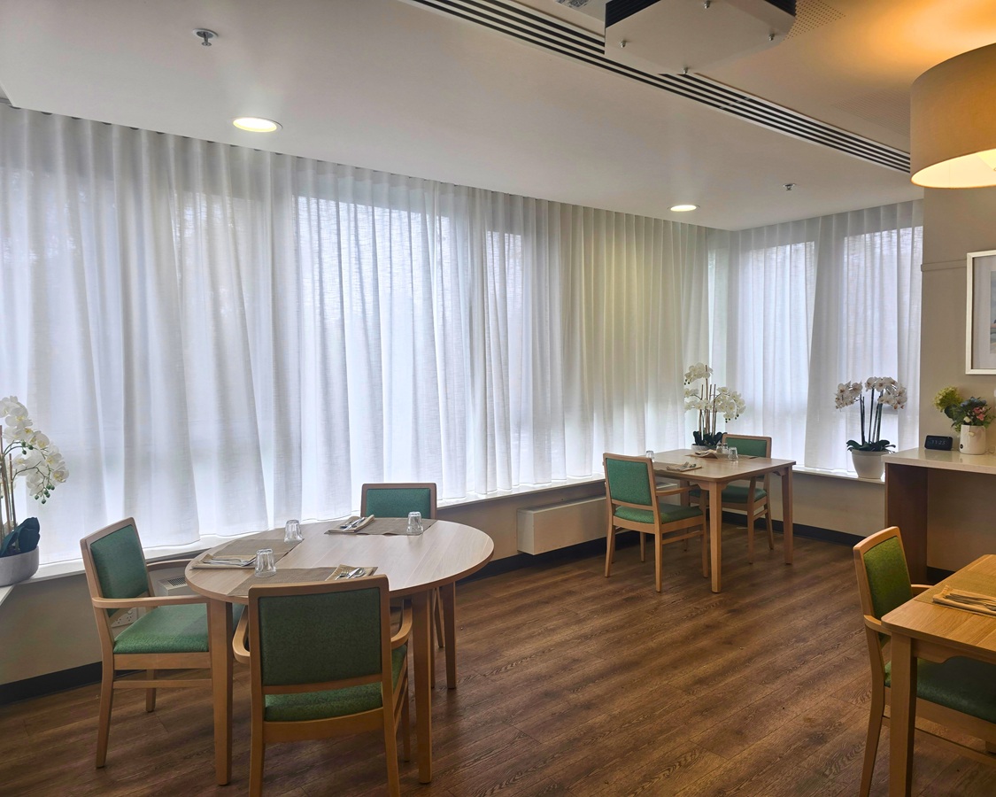 Commercial Dining Space with Sheer Wavefold Curtains