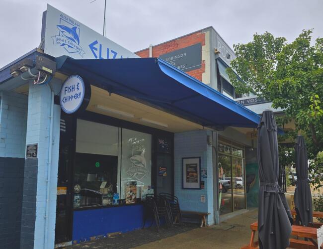 Awning for a fish and chips shop in Mt Eliza supplied by Fabric Creations