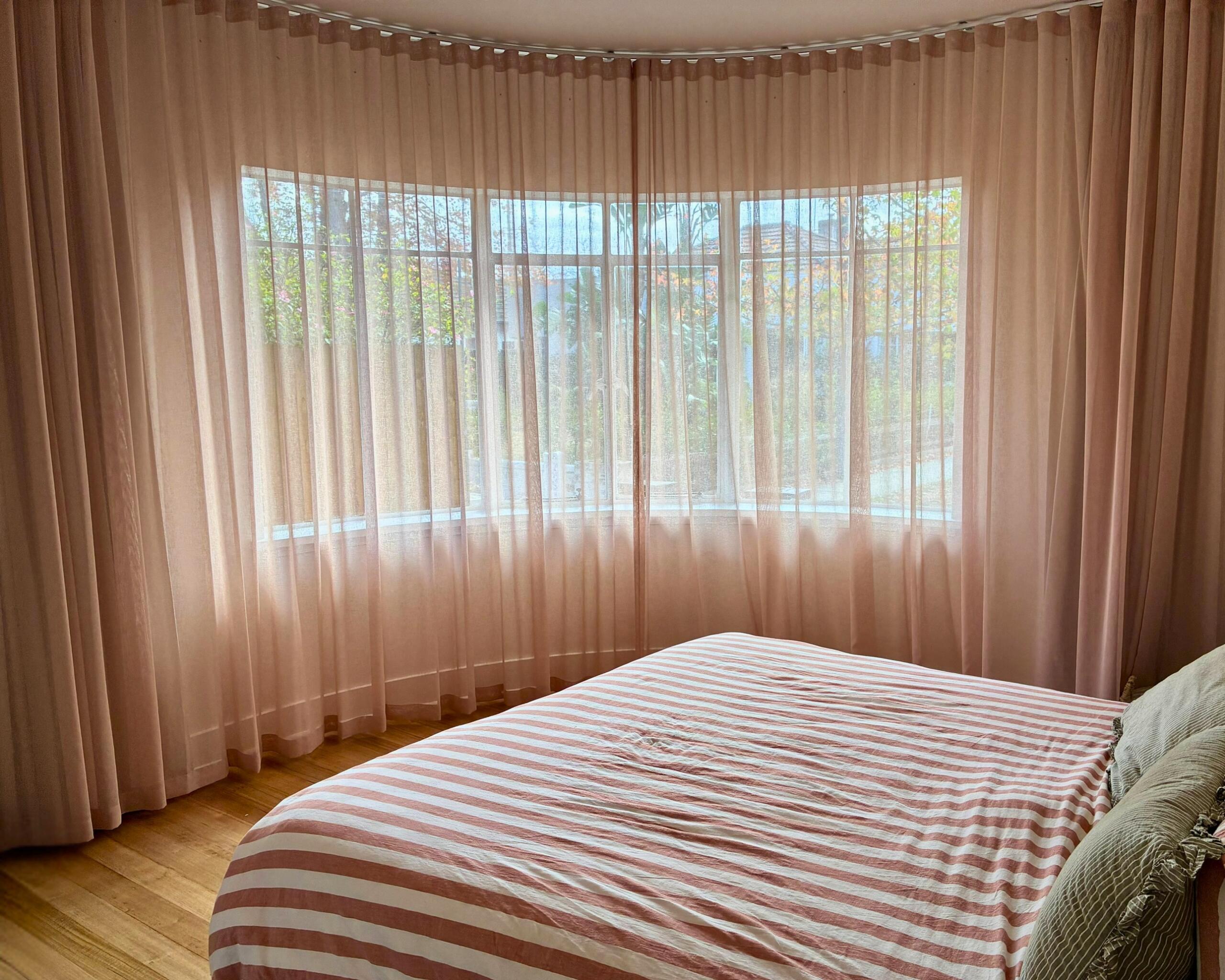 Curtain tracks to suit sheer wavefold curtains, made to fit curved wall